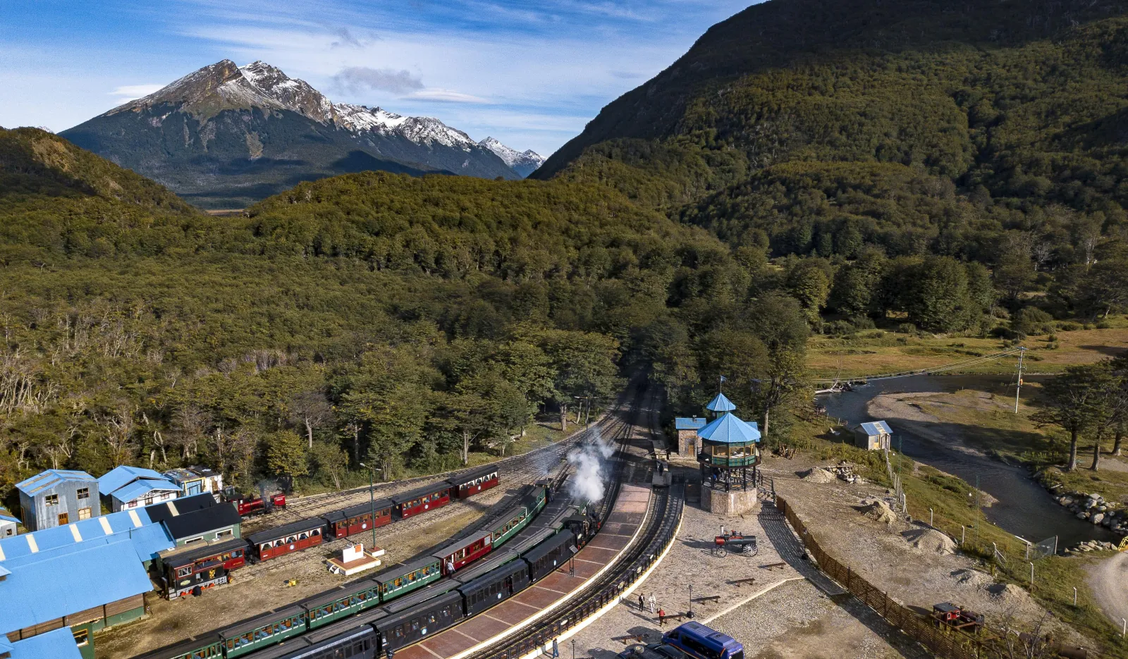 Aerial view of the End of the World Station and the rail yard