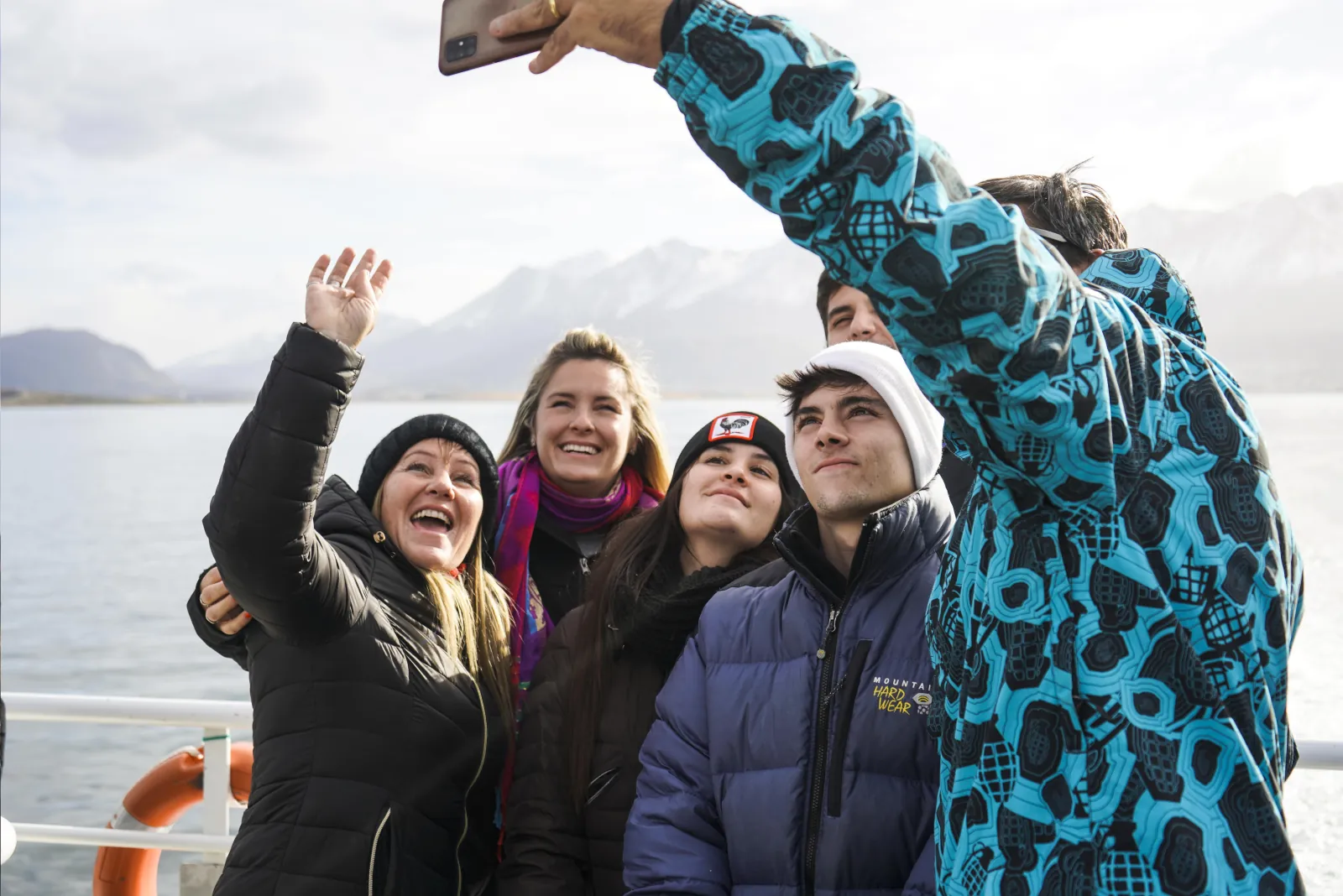 Group taking a selfie on deck during the Beagle Channel navigation