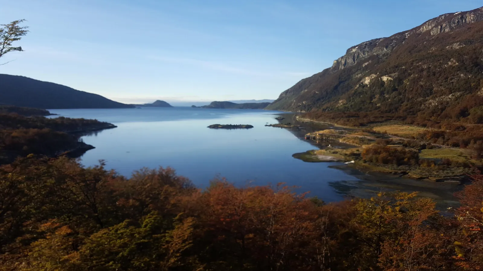 Lapataia Bay framed by autumn forest